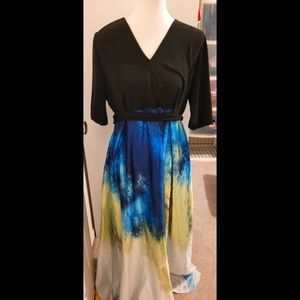 Colorful wrap top, full length dress